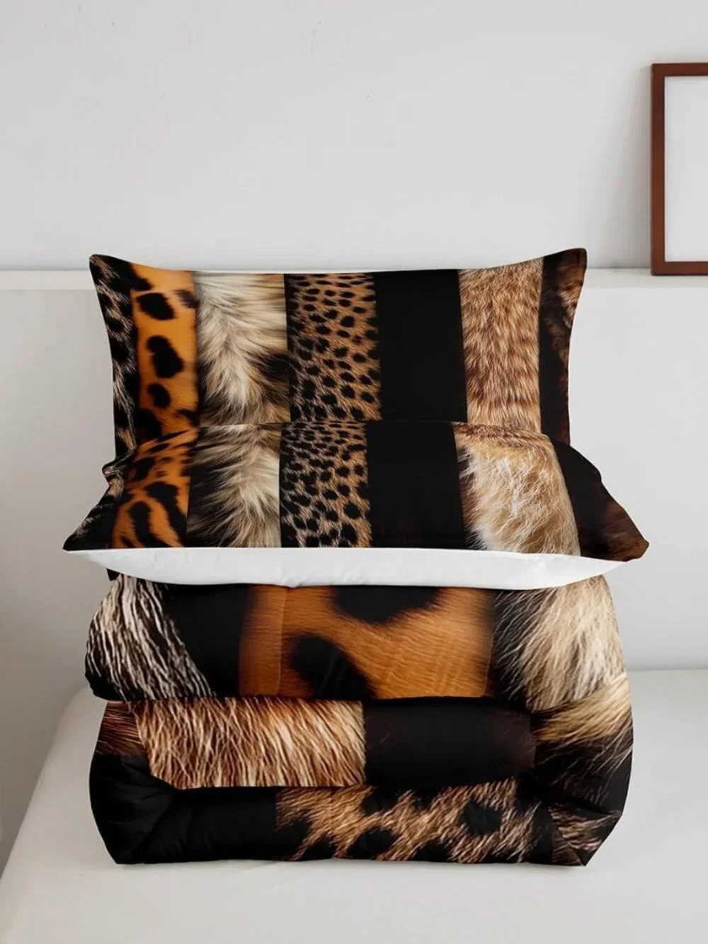 Leopard Print Comforter Set Wild Animal Fur Bedding Set Queen Size for Kids Boys